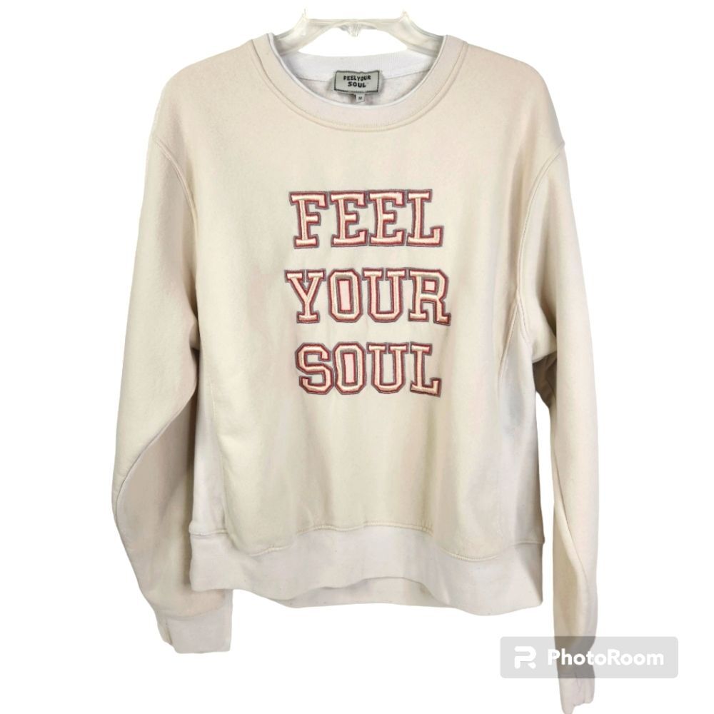 Feel Your Soul Mens Long Sleeve Embroidered Crewneck Sweatshirt Size Medium
